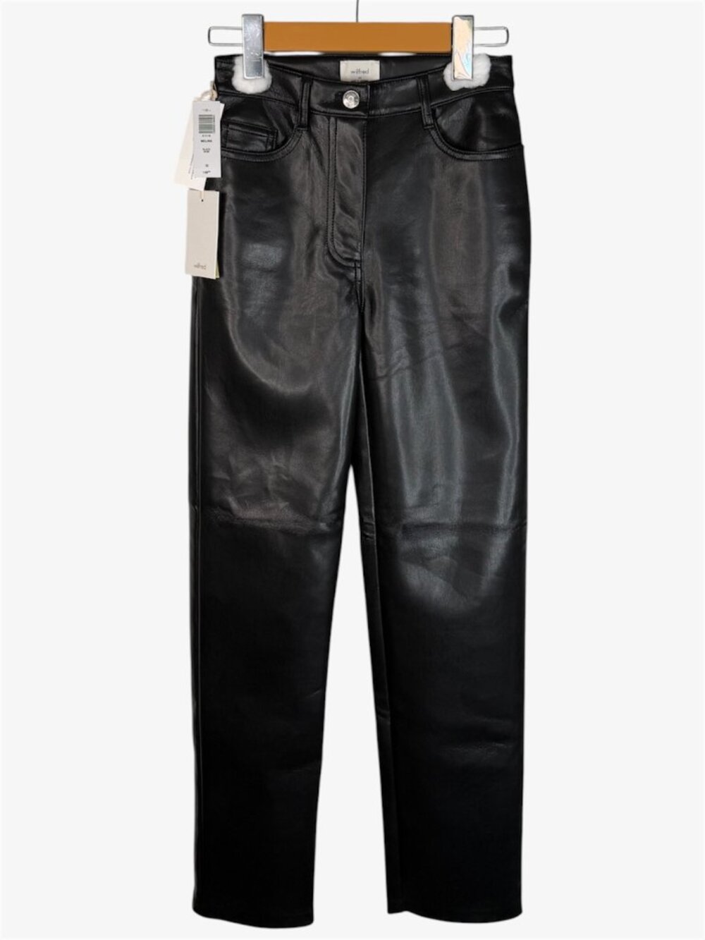 WILFRED NWT Melina Vegan Leather High Rise Straight Leg Pants - Black - Size 00